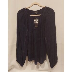 A.N.A Womens Blue & Black Plaid Boho Style Semi-Sheer Flowy Blouse Size XXL NWT